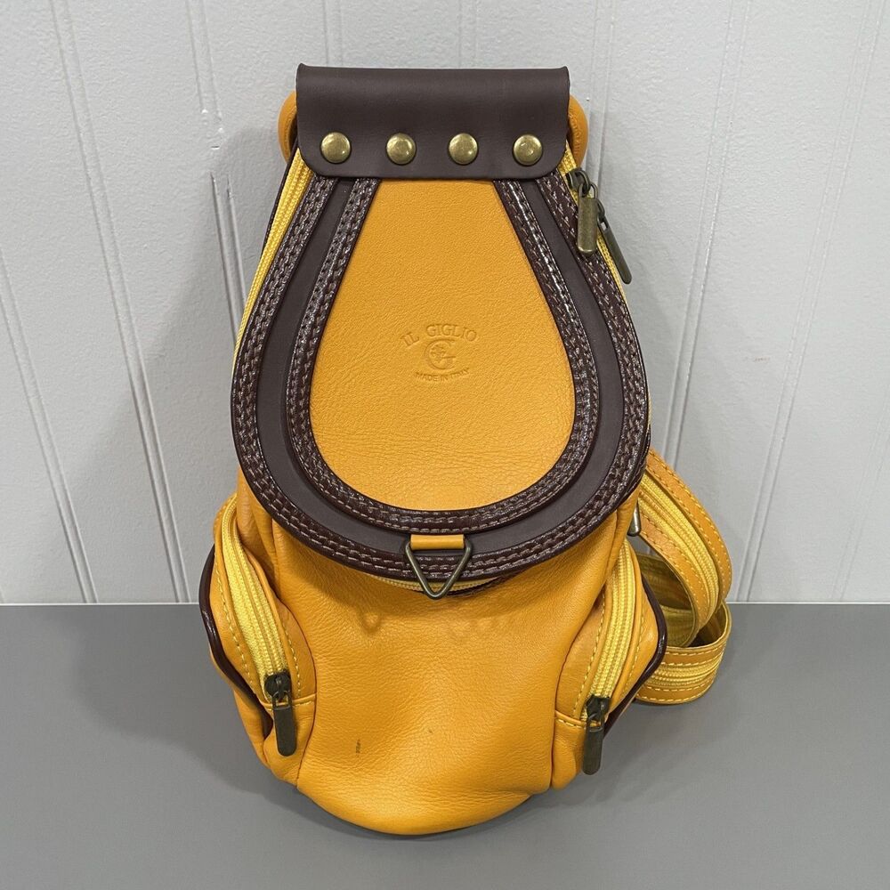 IL Giglio Italy Backpack Bag Purse Handbag Sling Two Tone Yellow Leather Satchel